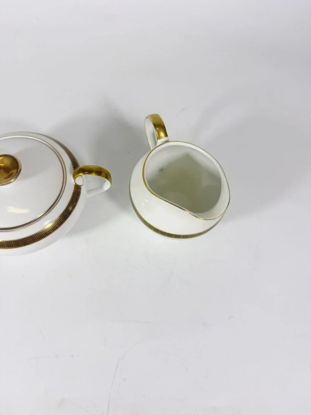 Cream and Sugar Bowl Set Key Largo by Meito Black Greek Key On Gold Band Royal M